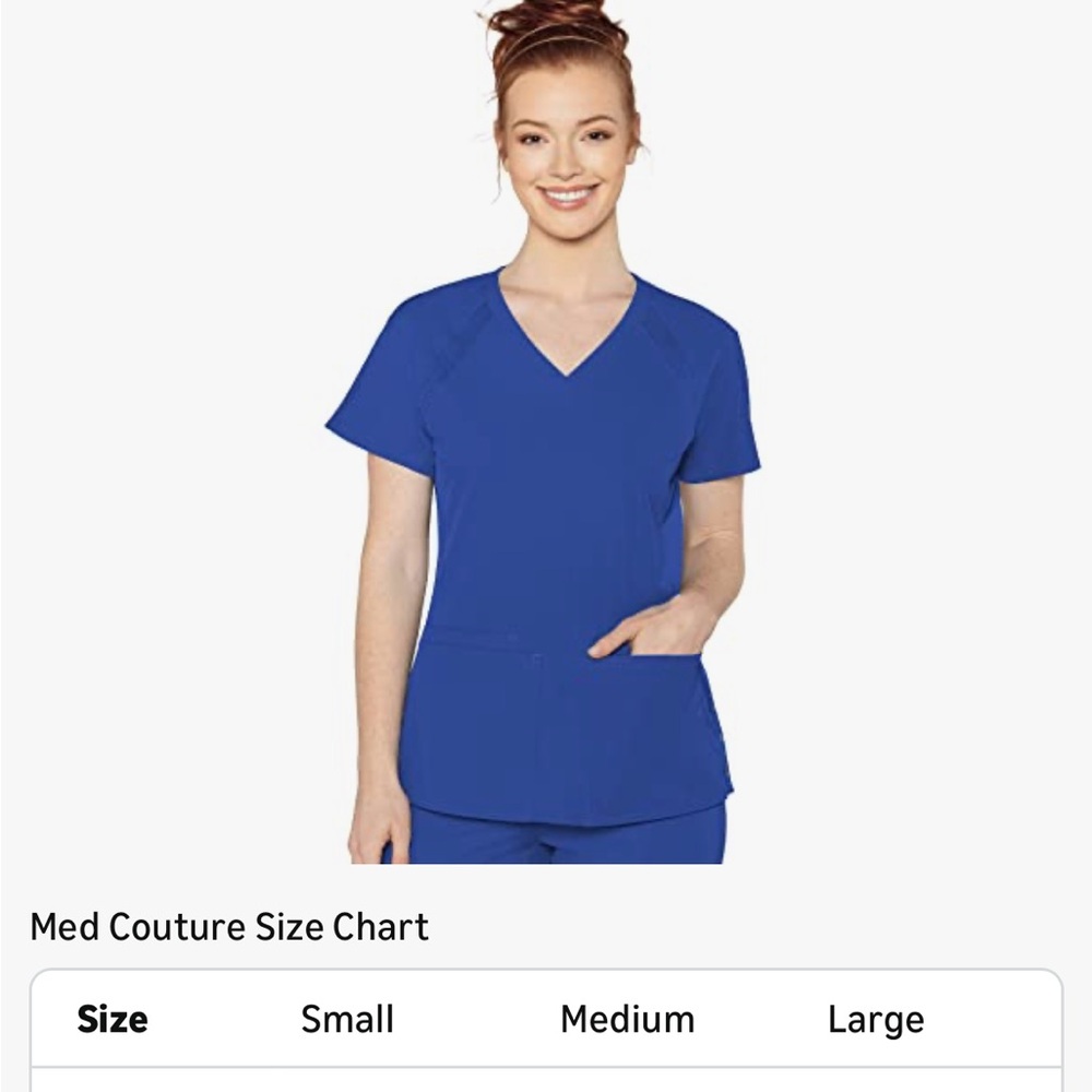 Med Couture Peaches Royal Blue Scrub Top and Pants Set - Picture 5 of 14